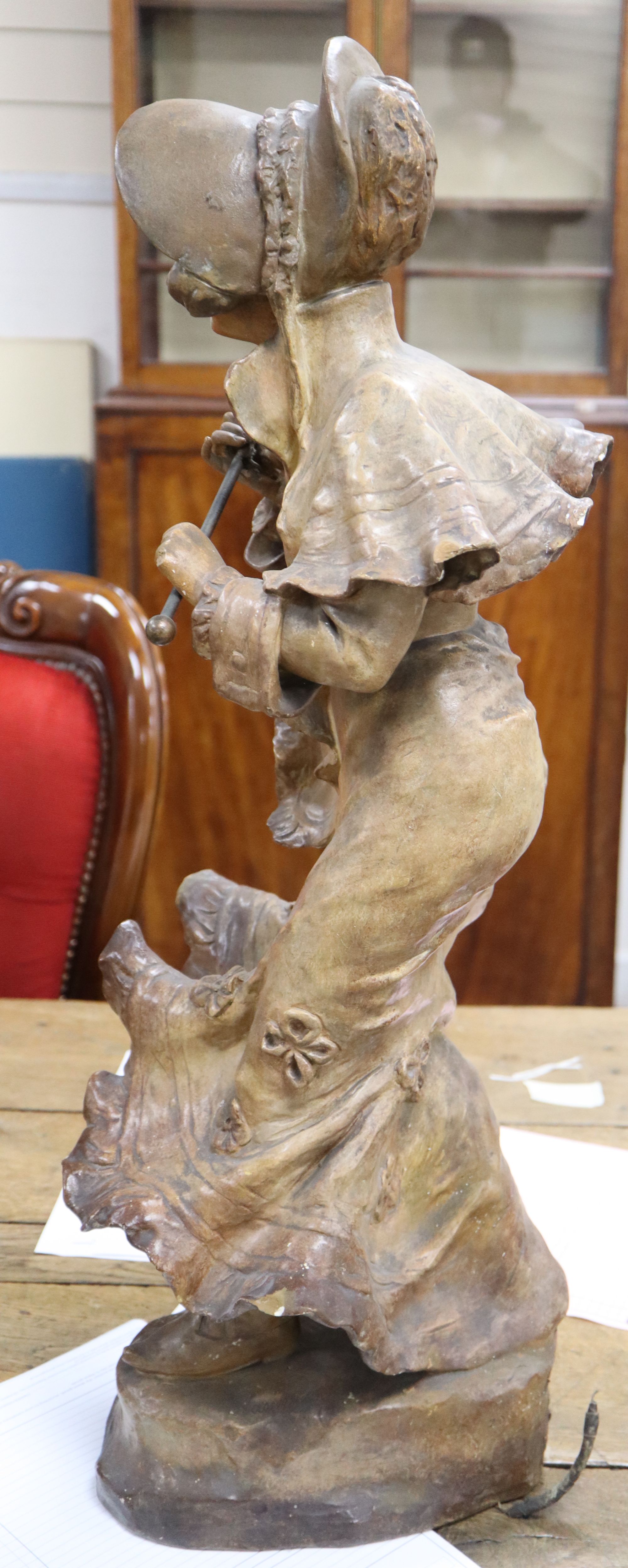 A large Goldscheider cold painted pottery figure of a lady, height 74cm